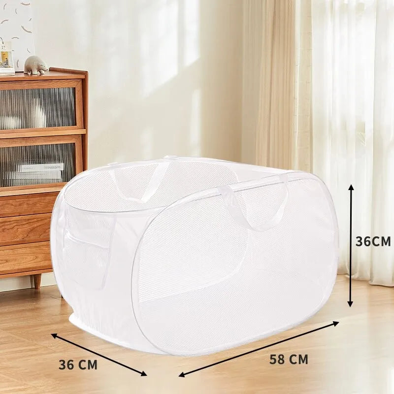 Durable Collapsible Laundry Basket, Mesh Pop Up Laundry Hamper With Side Pocket, Foldable Clothes Storage Hamper With Reinforced