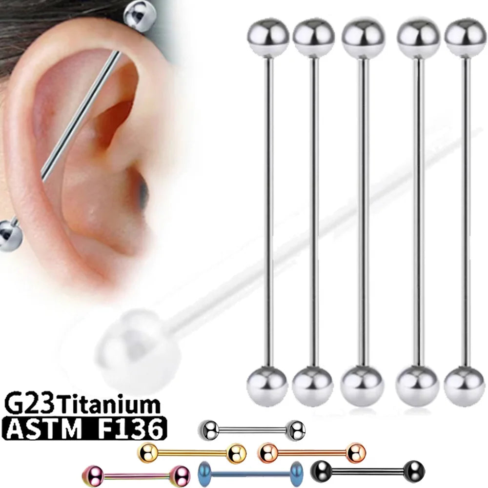 1/5/10pcs G23 Titanium External Internal thread Piercing Jewelry 14G 16G Long Industrial Sexy Barbell Barbell Ring Tongue