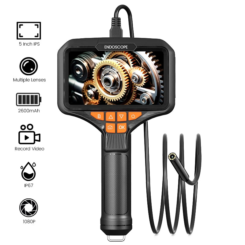 5'' IPS Screen Handheld Endoscope Car Inspection Borescope Video Camera Single Dual Triple Autofocus Lens USB Probe Waterproof