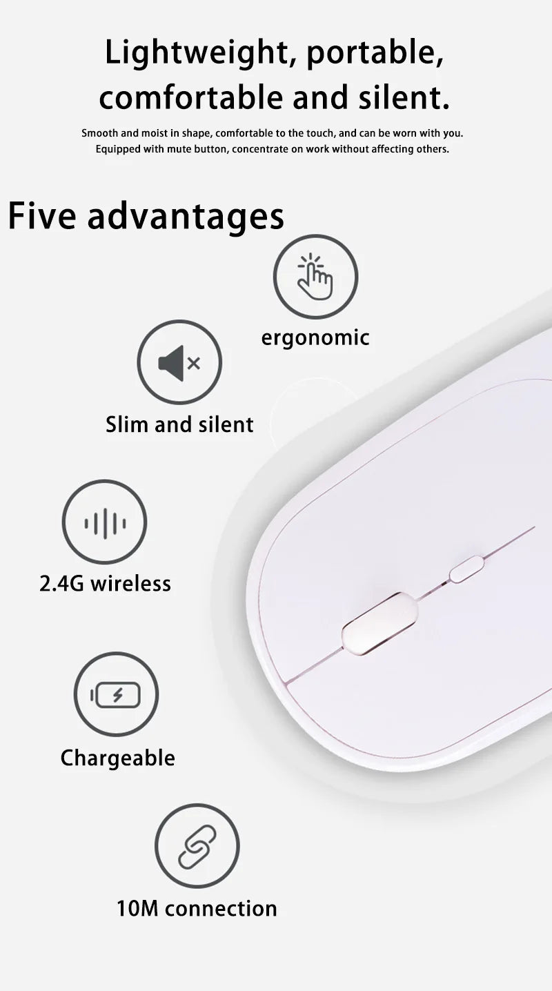 Xiaomi Wireless Mouse Bluetooth-compatible 2.4G Silent Mice Adjustable DPI Ergonomic Design USB Rechargeable Gaming Office Mouse