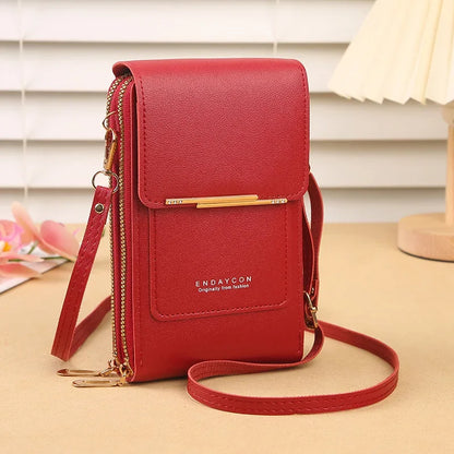 Cartera para teléfono móvil con pantalla táctil, de piel sintética, para mujer, minibolso de hombro con solapa, tipo bandolera, pequeño