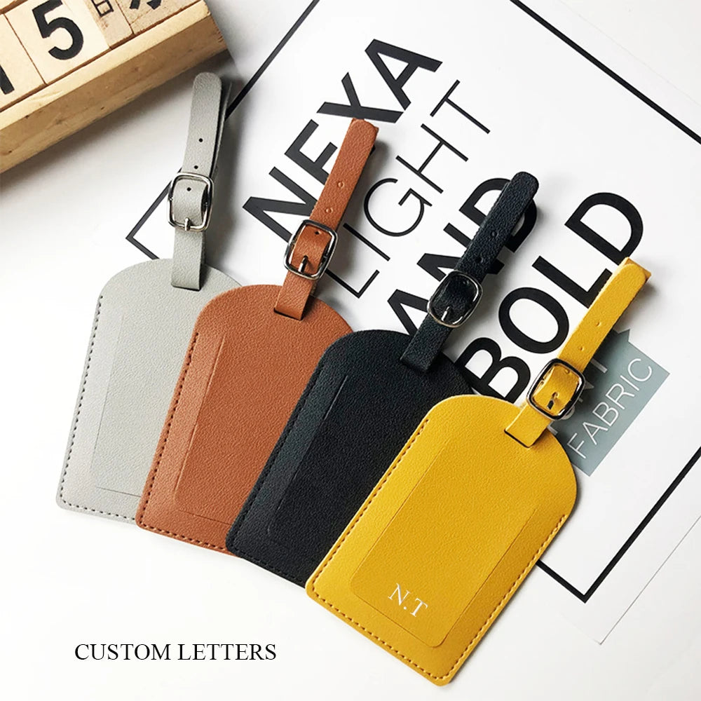 Personalized Initials Luggage Tag Custom Letters Men Women Suitcase Name Tag PU Airplane Labels Engrave Logo Travel Accessories