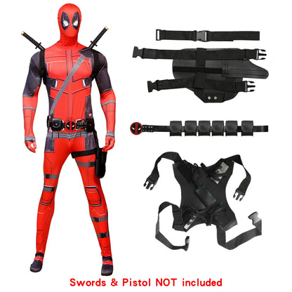 MARVEL Deadpool Cosplay Costumes Kids Adult Superhero Bodysuit Jumpsuit with Mask Rich Accessories Party Clothes Outfits