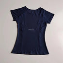 Camisa feminina de manga curta esportiva e fitness, pulôver com gola redonda, camiseta de malha respirável de secagem rápida para ioga e fitness