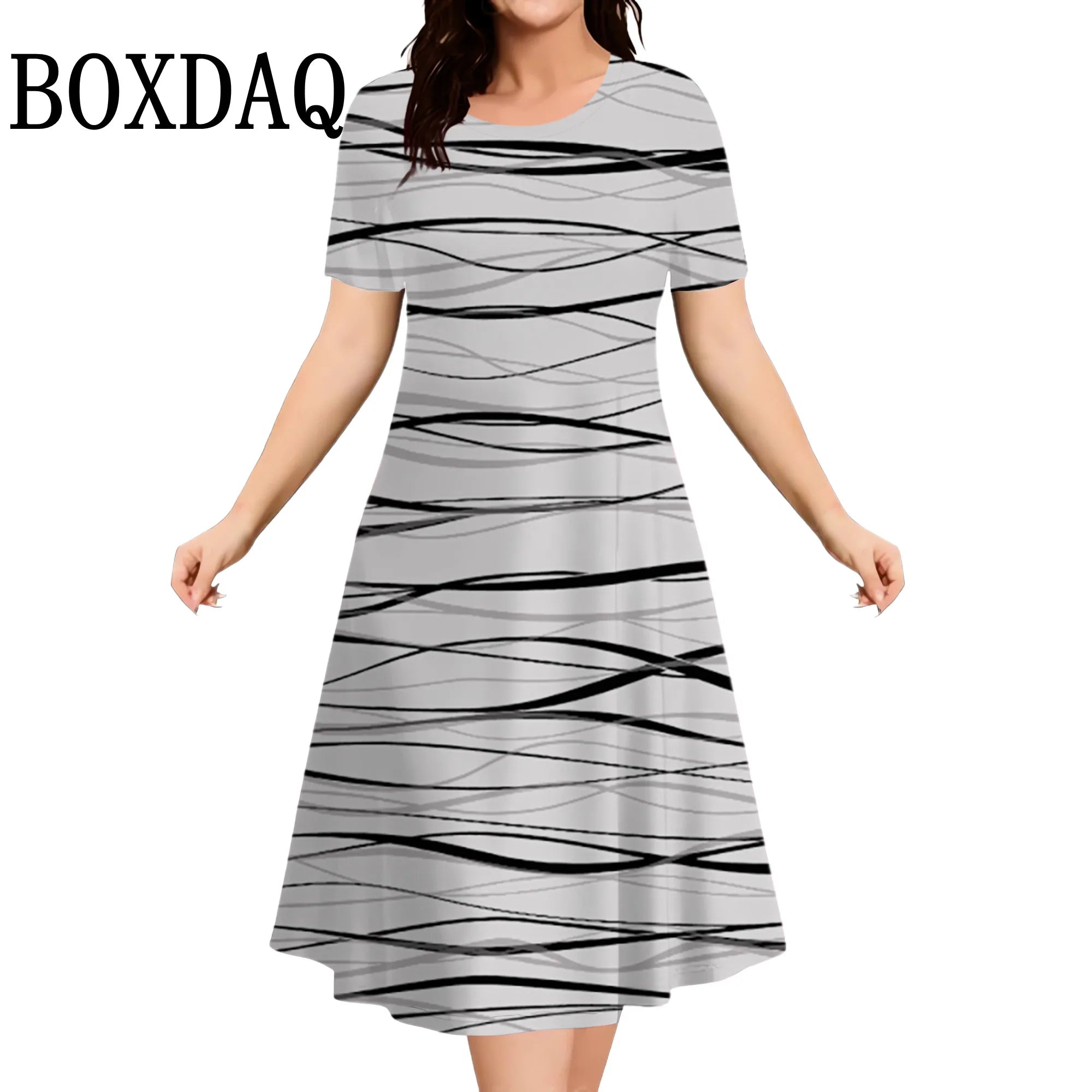 Summer Dresses 2025 Women's Plus Size Loose Casual Striped Print Short Sleeve A-Line Dress Elegant Fashion Clothing 9XL