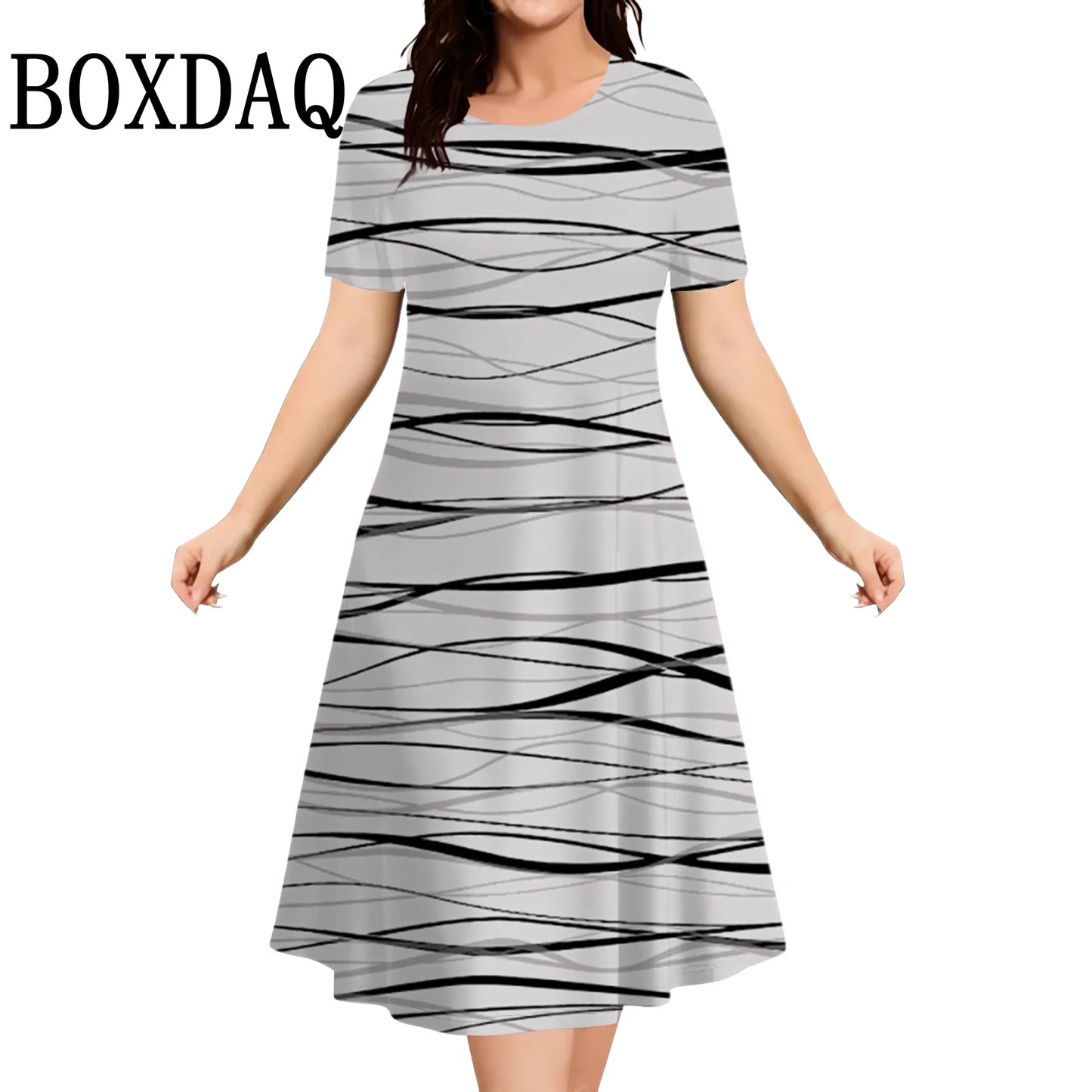 Summer Dresses 2025 Women's Plus Size Loose Dress Casual Striped Print Short Sleeve A-Line Dress Elegant Fashion Clothing 9XL