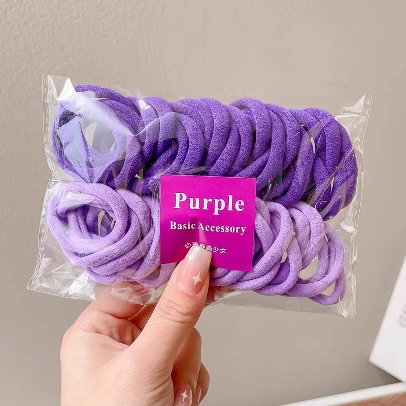 50PCS Colorful Ealstic Hair Rope Ponytail Hold Scrunchie Rubber Band For Women Basic Nylon Hair Bands Elastic Seamless Girls