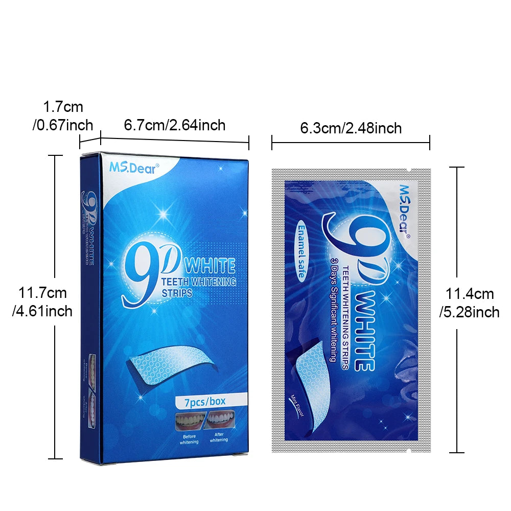 14pcs/box 9D Teeth Whitening Strips Toothpaste Gel Oral Hygiene Care Double Elastic Teeth Bleaching Strips False Teeth Veneers
