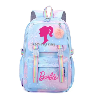 Pink Cartoon Barbie Backpacks Boy Girl Kids Gradient Ramp Women Bagpack Teens Simple Schoolbags Capcity Travel Laptop Backpack