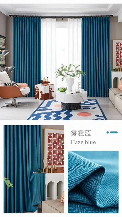 Herringbone Chenille Beige Thickened Blackout Curtains for Living Room Dining Room Bedroom Solid Color Luxury Curtains Custom