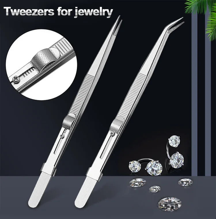 Pinzas de acero inoxidable con cierre deslizante ajustable, antiestáticas, herramienta para la fabricación de joyas y reparación de componentes electrónicos.