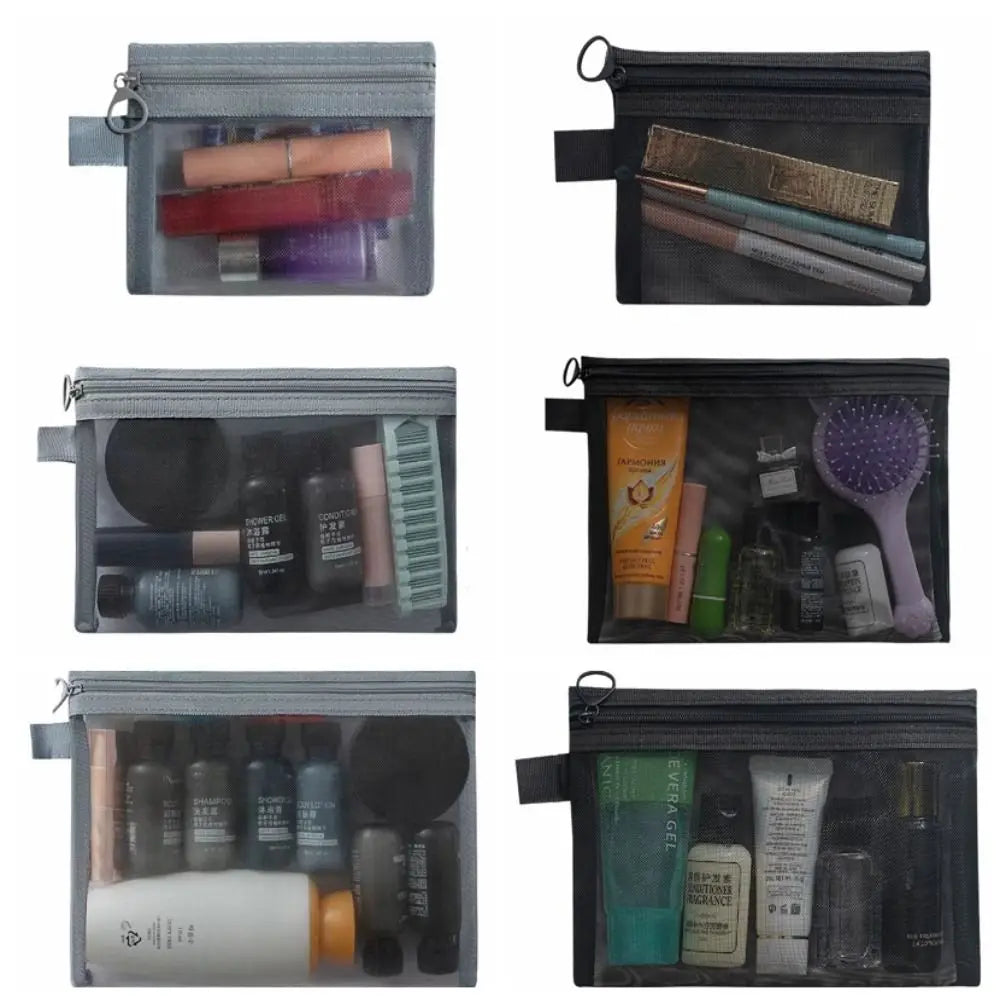 Portable Large Capacity Mesh Cosmetic Bag Zipper Bag Pencil Cases Storage Toiletry Bag Transparent Square Bag Makeup Bag Ladies