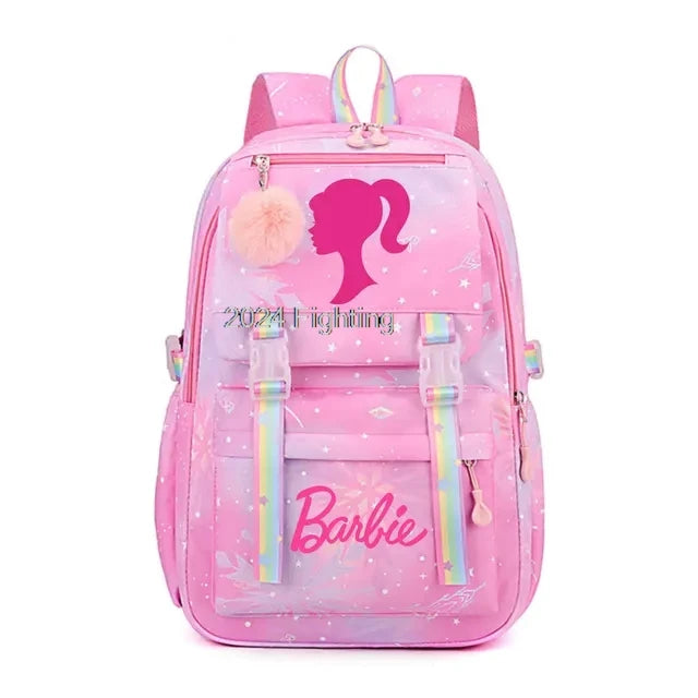 Pink Cartoon Barbie Backpacks Boy Girl Kids Gradient Ramp Women Bagpack Teens Simple Schoolbags Capcity Travel Laptop Backpack