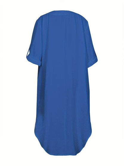 Vestido de talla grande para mujer, primavera y verano 2024, con botones de una sola fila, color liso, informal, suelto, largo, de poliéster.
