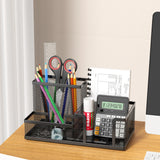 Mesh Desk Organizer Office Supplies Caddy with Pencil Holder and Storage Baskets for Desktop Accessories, 3 Compartments, Black