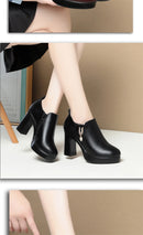 Comfortable Deep Mouth Soft Leather Anti-slip  Shoes Platform Spring 2024 Women's Block Black High Heels Office Mother Shoes
