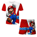 Summer anime Super Mario fashion cute boy 3D top T-shirt+shorts two-piece set Mario girl and boy top short sleeved shorts