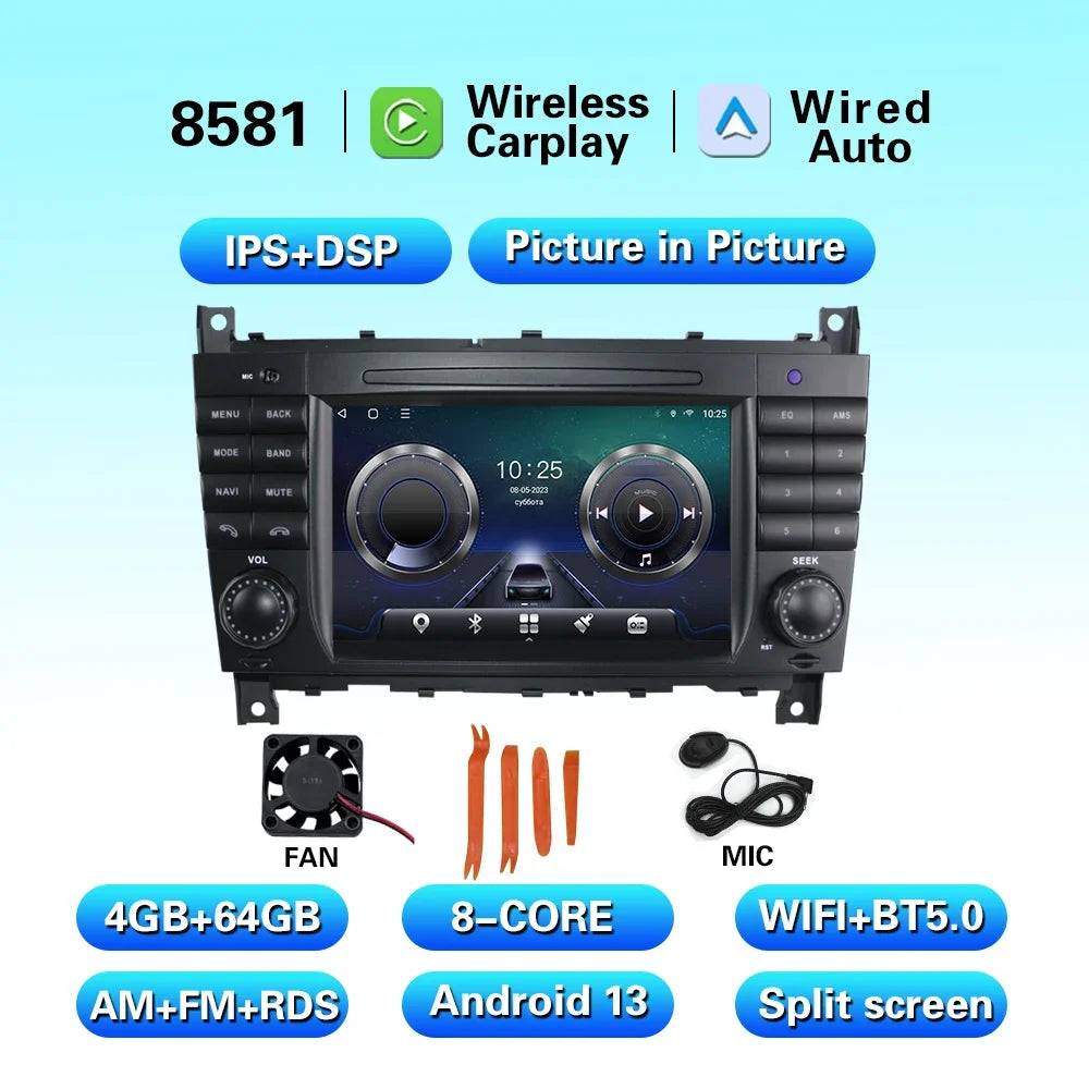 Android 13 two din built with wifi octa core 4GB Touch Screen car multimedia player for mercedes Benz w203