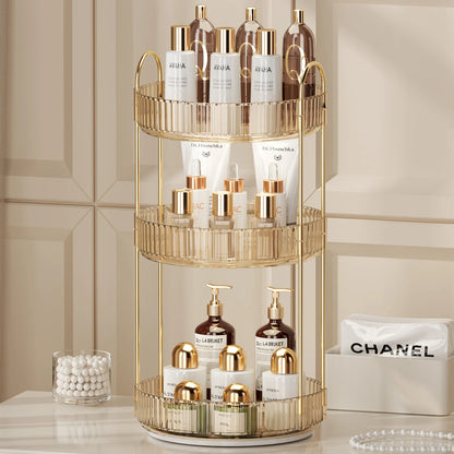 Rotating Makeup Organizer for Vanity 3 Tier Skincare Organizers Large Storage Bathroom Countertop Clear Cosmetic Holder Dresser