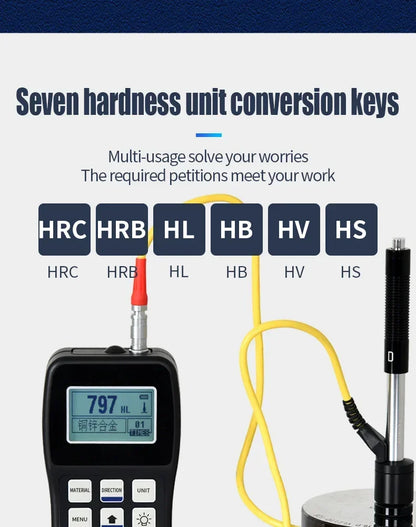 Leeb Hardness Tester Portable Rebound Meter Durometer HL、HB、HRB、HRC、HRA、HV、HS for Metal Steel Without Standard Block