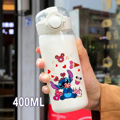 600/400ML Lilo&Stitch Straw Bottles Disney Drinking Office Transparent Portable Anti Drop Children's Water Bottle PC Material