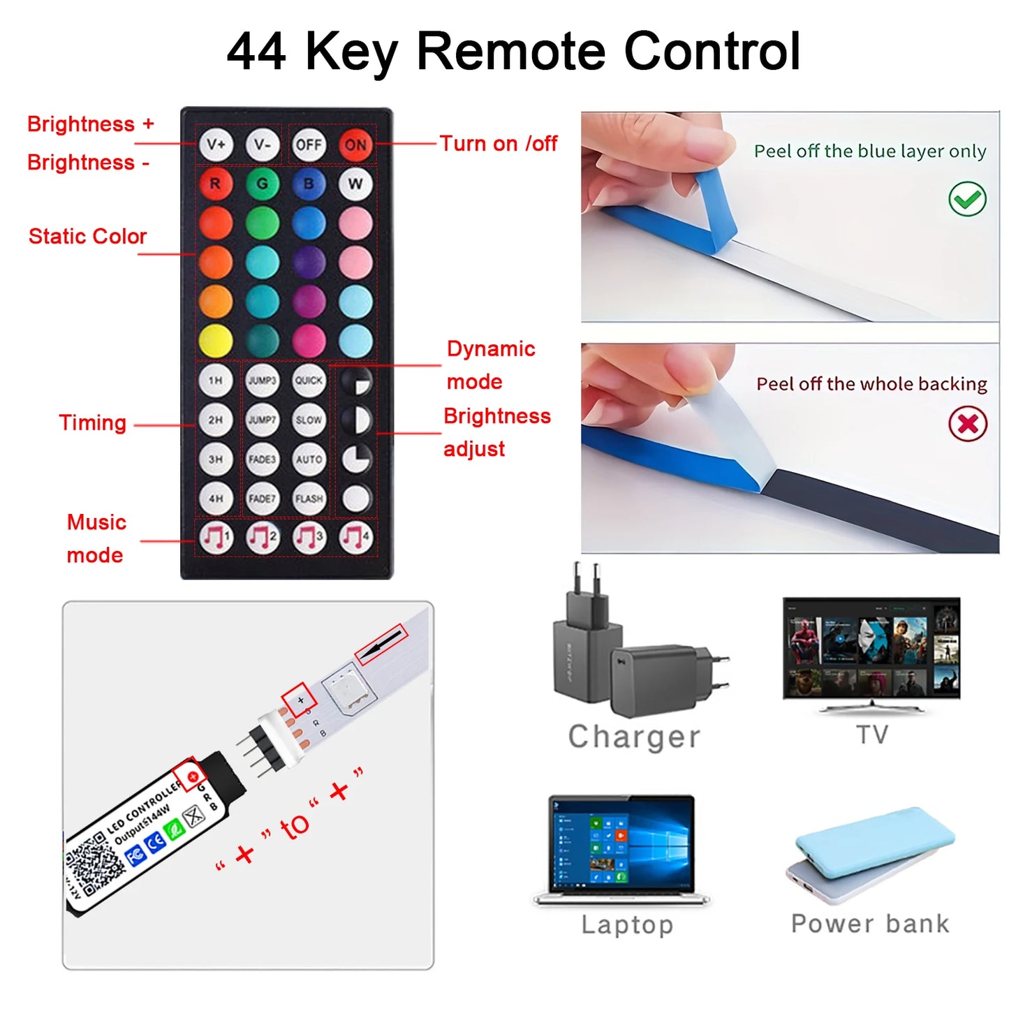 Tira de luces LED RGB con control remoto, lámpara de cinta flexible, sincronización de música, USB, 5 V, para sala de estar, fiesta, TV, mesa, decoración de dormitorio 