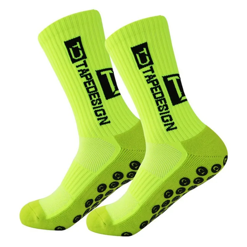 2025 New Anti-Slip Tape Design Football Socks Mid-Calf Non-Slip Soccer Sport Cycling Sports Men's Women Sock Grip Yoga 1 Pair