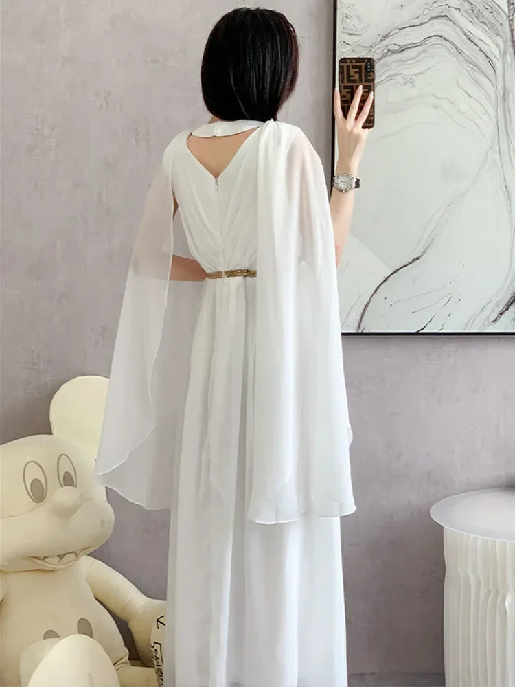 New Fashion Luxurry White Long Dress Women Sleeveless High-End Vintage Elegant Party Dresses Vestidos Female Clothing