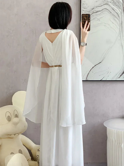 New Fashion Luxurry White Long Dress Women Sleeveless High-End Vintage Elegant Party Dresses Vestidos Female Clothing