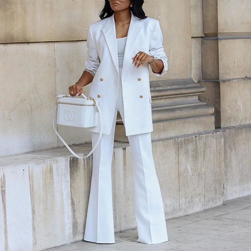 Women's Clothing 2023 Autumn New Solid Color Casual Suit Wide-leg Pants Suit Two-piece Suit Ensemble Femme 2 Pièces été