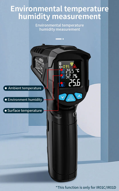Termómetro infrarrojo digital Mestek de -50 a 800 grados, medidor de temperatura láser, pirómetro sin contacto, higrómetro, termómetro infrarrojo.