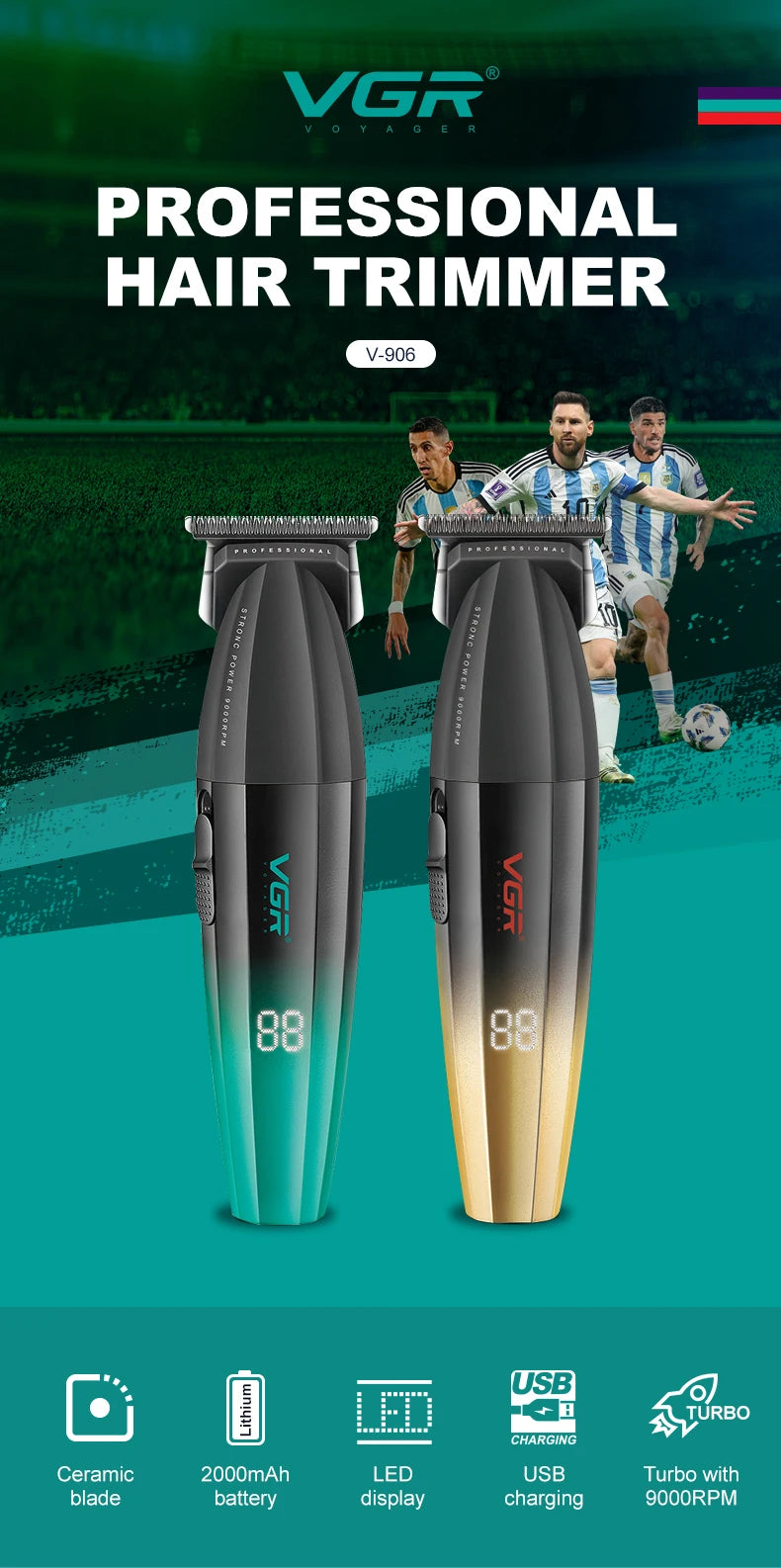 VGR Hair Trimmer Professional Barber Cordless Clipper Electric Hair Cutting Machine Metal Hair Trimmer for Men V-003 V-906 V-308