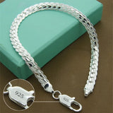 925 Sterling Silver Bracelet for Men Women Flat Side Chain Lobster Clasp Wedding Party Engagement Jewelry 5mm 20cm 
