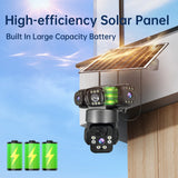 12MP 6K 3 Lens 3 Screen 4G Outdoor Solar Camera Wireless WiFi IP Cameras PIR Auto Tracking Solar Security CCTV Surveillance Cam