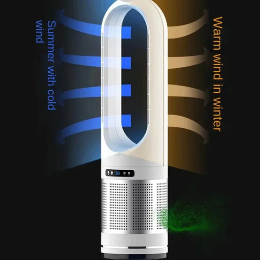 German dualpurpose cooling and heating bladeless fan, household silent small warm air heater, vertical floor standing electric