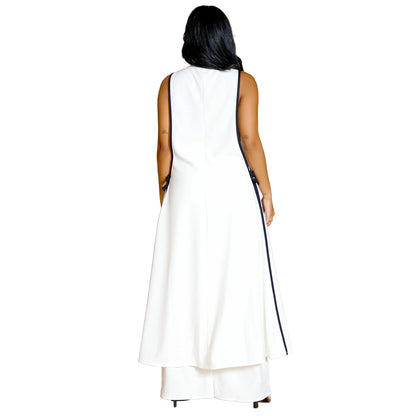 Two Piece Set Women Tracksuit Spliced Vest Pant Sets Elegant High Street Work Ankle Length Wide Leg Pants Loose Matching Sets