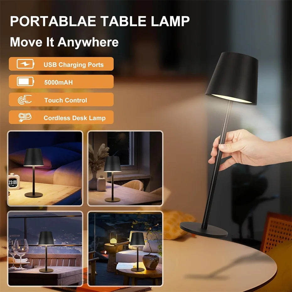 Cordless Table Lamps, USB Rechargeable Lamp, Simplicity Desk Lamp, LED Battery Operated Lamp with Touch Control