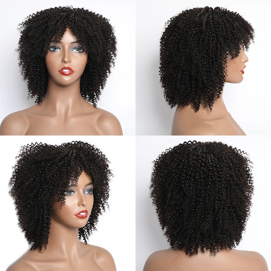MsSunlight Afro Kinky Curly Wig Human Hair Short Wigs For Women Human Hair 100% Natural 4B 4C Brazilian Hair Wigs Full Machine