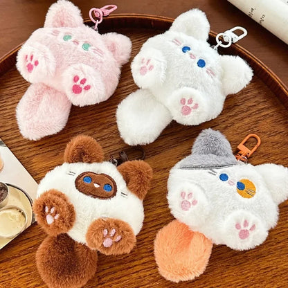PLush Cat Wallet Keychain Soft Stuffed Animal Little Cat Bag Car Pendant Keychain Trinket Kids Stuffed Keychains Accessories