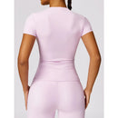 NCLAGEN - Camiseta deportiva para mujer, para correr, de verano, de manga corta, cuello redondo, transpirable, elástica, para gimnasio, yoga, fitness, ajustada, activa