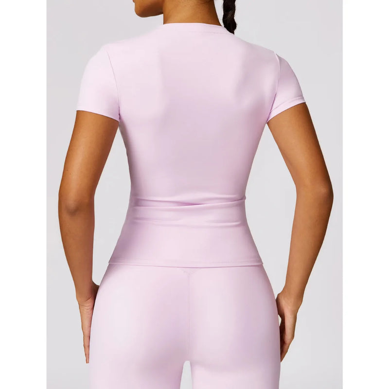 NCLAGEN - Camiseta deportiva para mujer, para correr, de verano, de manga corta, cuello redondo, transpirable, elástica, para gimnasio, yoga, fitness, ajustada, activa