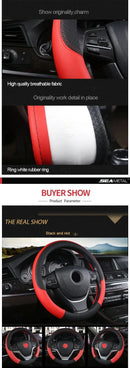 38cm Steering Wheel Cover PU Leather Anti Slip Steer Wheel Protector Breathable Fiber Braid Universal Steering Cover