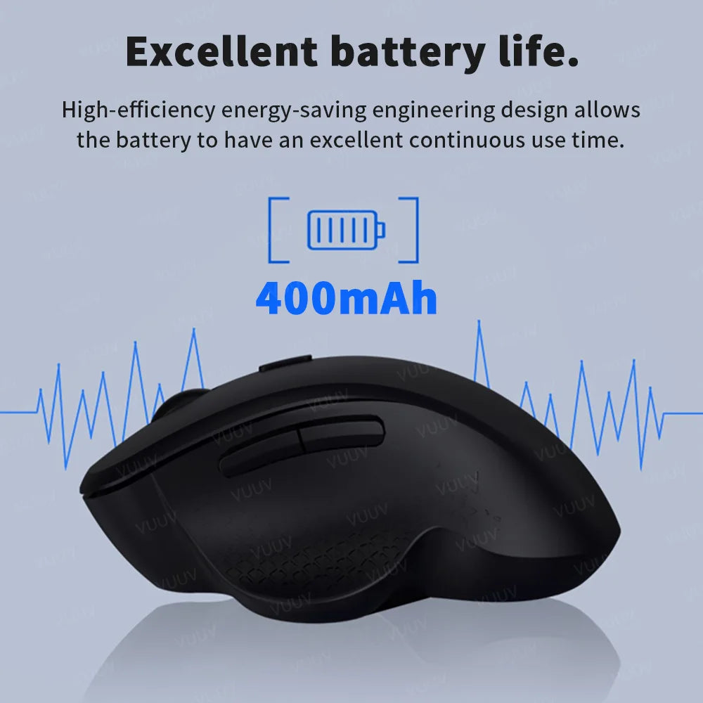 Ratón inalámbrico ergonómico Bluetooth VUUV para computadora portátil Macbook 1600DPI modo dual recargable para iOS Android tableta
