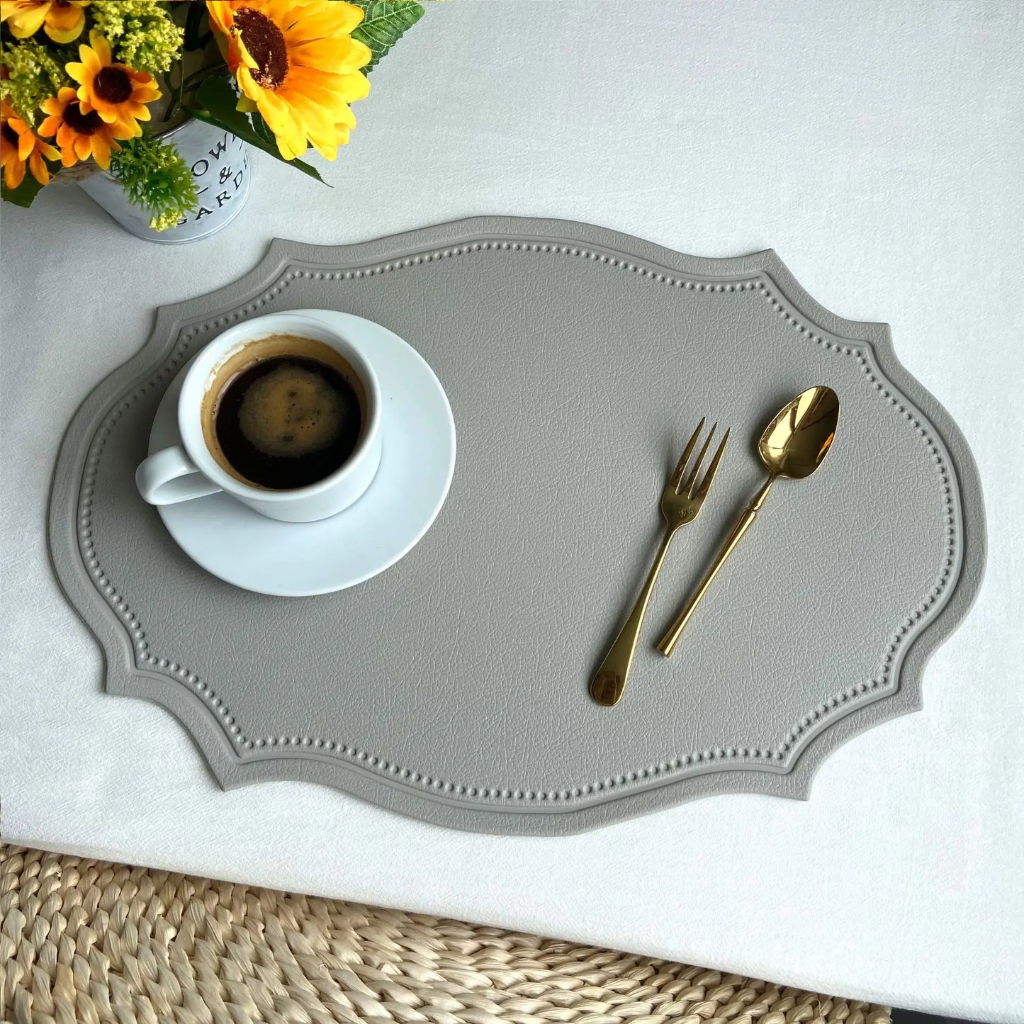 1/4/6PCS Shaped PU Placemat Set Faux Leather Kitchen Dining Table Pad Luxury Black Pink Green Place Mat Tableware Cafe Pad 식탁매트