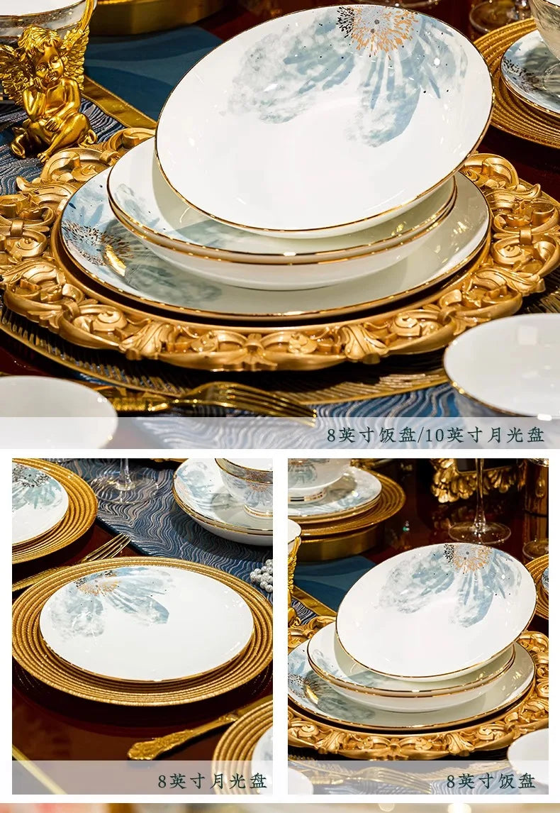 Gold Luxury Home Dinnerware Sets Gift Wedding Guests Party Kitchen Tableware Ceramic Christmas Tableware Dinner Sets