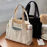 Large Capacity Canvas Tote Bags for Work Commuting College Style Student Outfit Book Shoulder Bag for Women