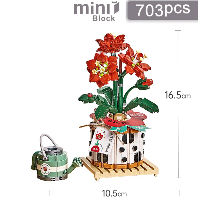 DIY Flower Vase Succulent Cactus Snow Lotus Potting Plants Gardens Building Blocks Model MINI Bricks Kids Sets Kits Toys