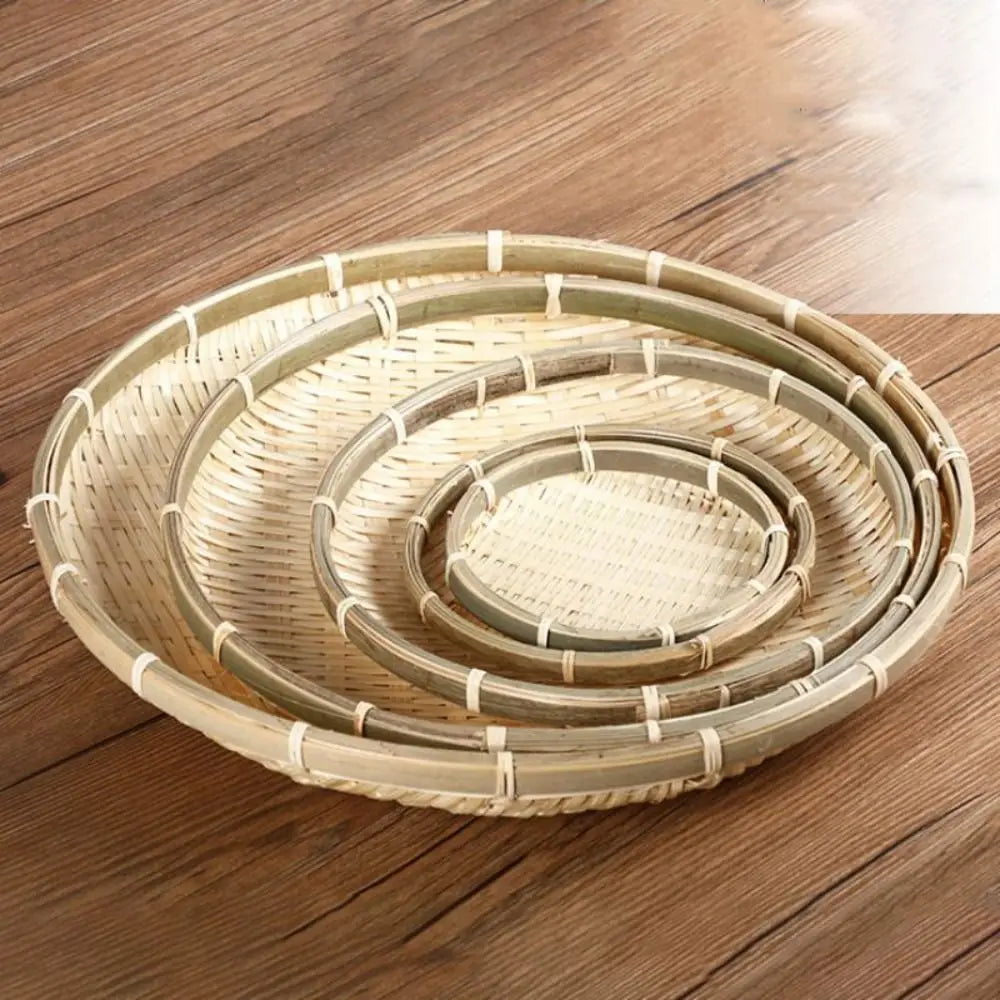Handmade Woven Woven Bamboo Tray Bamboo Round Bamboo Woven Basket Decorative Serving Tray Living room