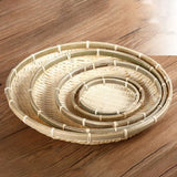 Handmade Woven Woven Bamboo Tray Bamboo Round Bamboo Woven Basket Decorative Serving Tray Living room