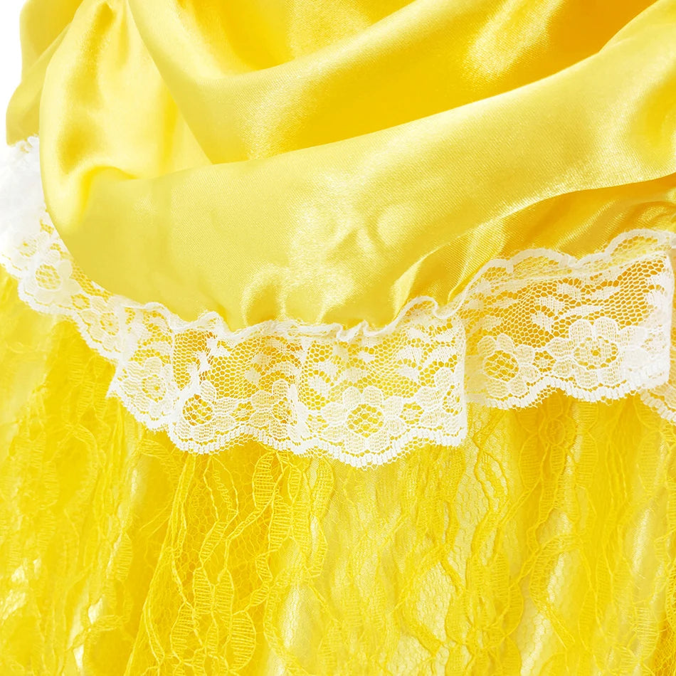 Kids Belle Cosplay Party Princess Dress Beauty Beast Princess Clothes Halloween Event Festival Party Flowers Print Costume